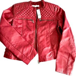 (BRAND NEW) NY&C Red, Faux-Leather MOTO Jacket - Medium